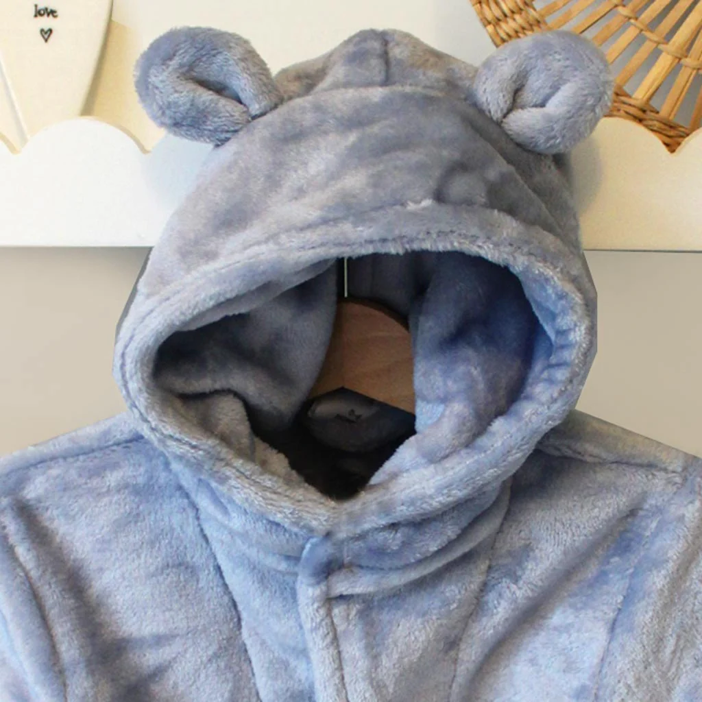Blue Hooded Baby Dressing Gown with Bear Ears - Image 2
