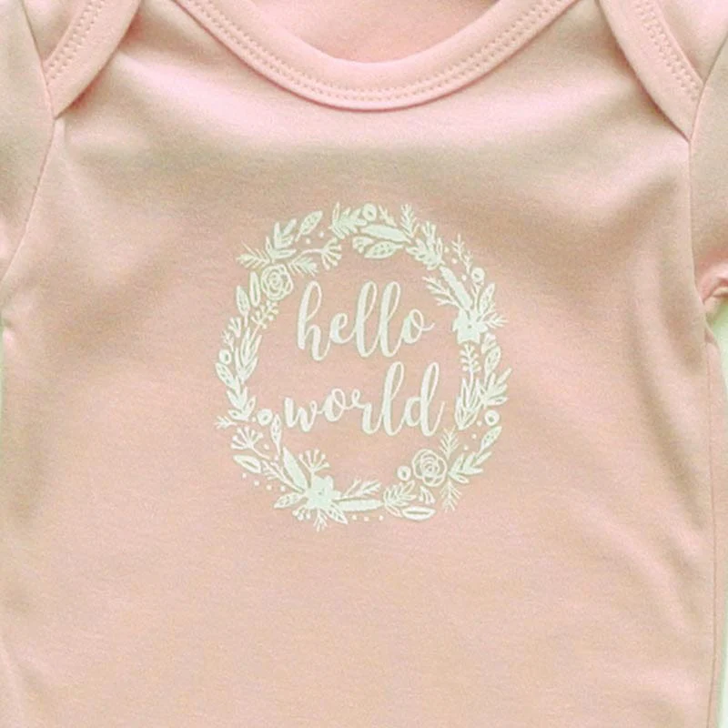 Newborn Baby Girls Sleepsuit, Blush Pink, 'Hello World' Print - Image 2
