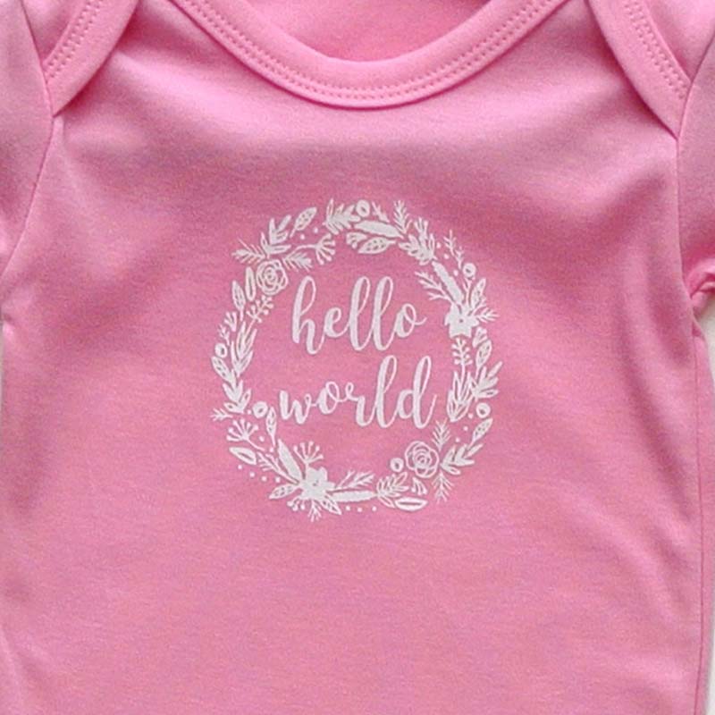 Newborn Baby Girls Sleepsuit, Pink, 'Hello World' Print - Image 2