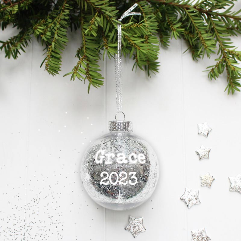 Personalised My First Christmas Baby Bauble in Silver