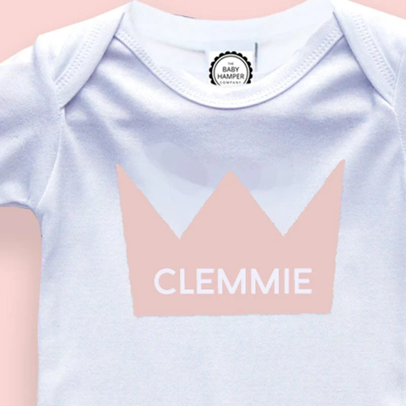 Pink Crown Baby Sleepsuit, 0-3 months - Personalise - Image 2