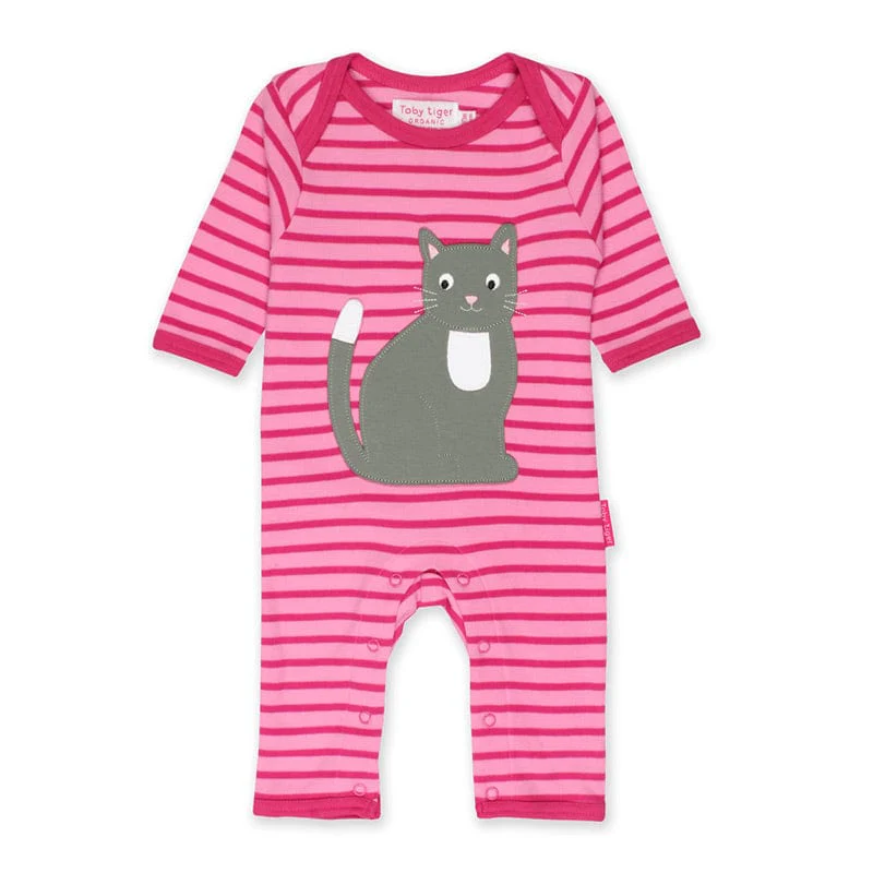 Toby Tiger Girl's Cat Applique Rompersuit