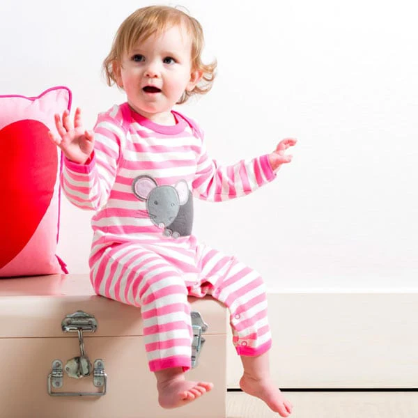 Toby Tiger Girl's Mouse Applique Stripe Rompersuit - Image 2